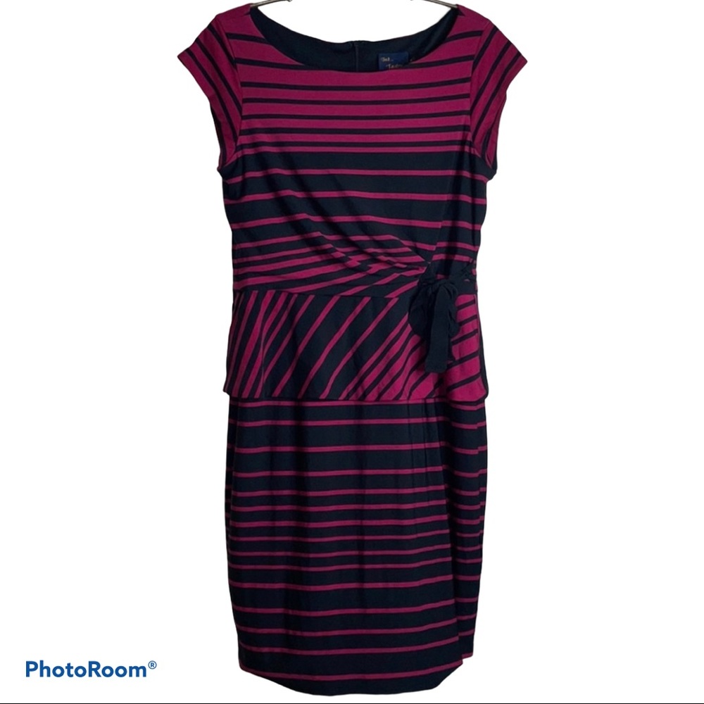 Just Taylor Mixed Stripe Peplum Wiggle Dress Berry